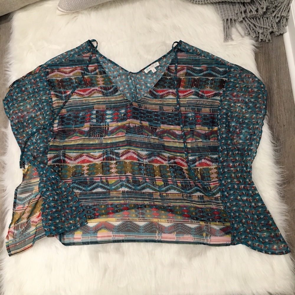 Love, Fire Blue V-Neck Sheer Sleeveless Poncho